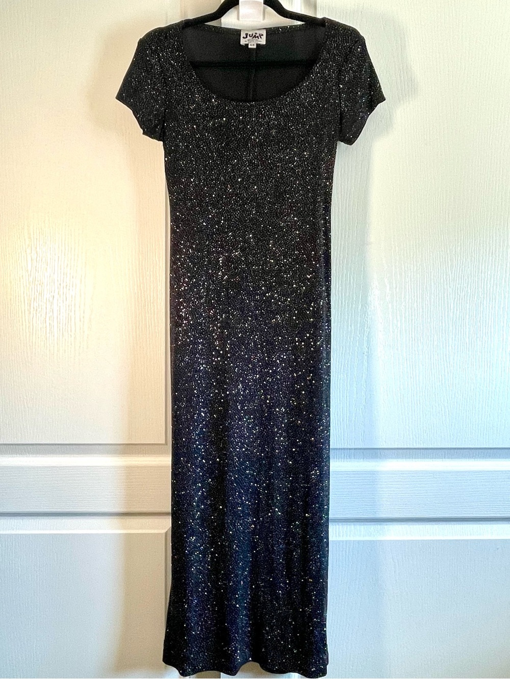 Vintage 80’s 90’s Jump Black Glitter Short Sleeve Maxi Dress.